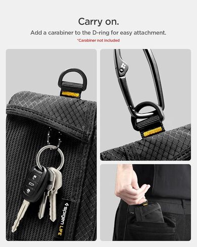 محفظة بطاقات Spigen Life for Soft Material، محفظة EDC رفيعة لمنع RFID مع جيب شبكي، حزام على شكل حرف D، سحاب YKK مقاوم للماء، حامل بطاقات حمل يومي خفيف الوزن - أسود in Kuwait