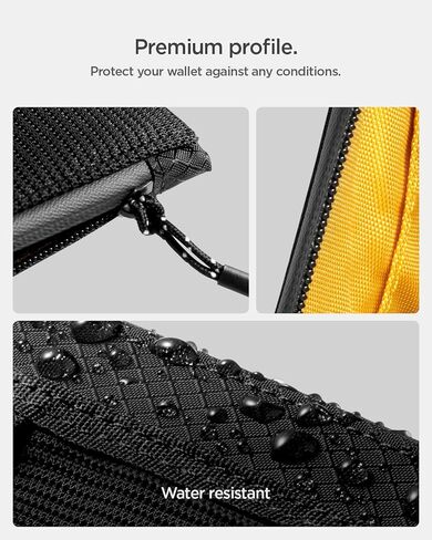 محفظة بطاقات Spigen Life for Soft Material، محفظة EDC رفيعة لمنع RFID مع جيب شبكي، حزام على شكل حرف D، سحاب YKK مقاوم للماء، حامل بطاقات حمل يومي خفيف الوزن - أسود in Kuwait