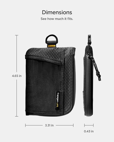 محفظة بطاقات Spigen Life for Soft Material، محفظة EDC رفيعة لمنع RFID مع جيب شبكي، حزام على شكل حرف D، سحاب YKK مقاوم للماء، حامل بطاقات حمل يومي خفيف الوزن - أسود in Kuwait