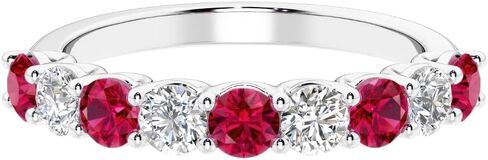 14k White or Yellow Gold Lab Grown Ruby and Diamond Nine-Stone Half Eternity Ring, 1.70 Carat, July Birthstone, Anniversary Wedding Band, Birthday Gift for Women w/ Jewelry Box, Sz 4-10 in Saudi Arabia