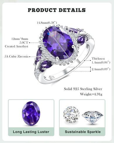 925 Sterling Silver Big Oval Engagement Ring for Women Butterfly Birthstone Halo Rings Birthday Cocktail Anniversary Jewelry(with Gift Box) in Saudi Arabia