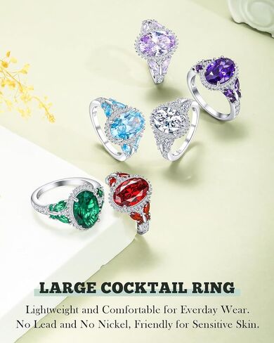 925 Sterling Silver Big Oval Engagement Ring for Women Butterfly Birthstone Halo Rings Birthday Cocktail Anniversary Jewelry(with Gift Box) in Saudi Arabia