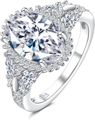 925 Sterling Silver Big Oval Engagement Ring for Women Butterfly Birthstone Halo Rings Birthday Cocktail Anniversary Jewelry(with Gift Box) in Saudi Arabia