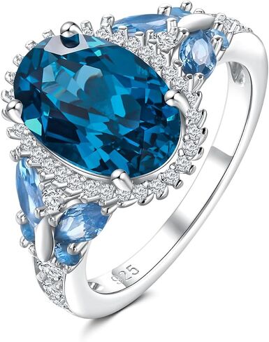 925 Sterling Silver Big Oval Engagement Ring for Women Butterfly Birthstone Halo Rings Birthday Cocktail Anniversary Jewelry(with Gift Box) in Saudi Arabia
