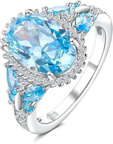 925 Sterling Silver Big Oval Engagement Ring for Women Butterfly Birthstone Halo Rings Birthday Cocktail Anniversary Jewelry(with Gift Box) in Saudi Arabia