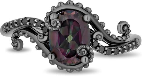 Jewelili Enchanted Disney Fine Jewelry Black Rhodium over Sterling Silver with 1/6 CTTW Diamonds and Mystic Fire Topaz Ursula Ring in Kuwait