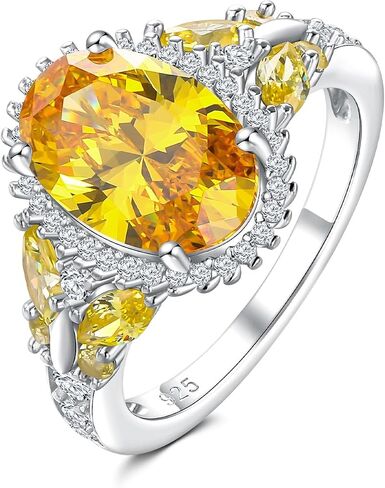 925 Sterling Silver Big Oval Engagement Ring for Women Butterfly Birthstone Halo Rings Birthday Cocktail Anniversary Jewelry(with Gift Box) in Saudi Arabia