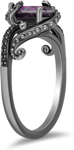 Jewelili Enchanted Disney Fine Jewelry Black Rhodium over Sterling Silver with 1/6 CTTW Diamonds and Mystic Fire Topaz Ursula Ring in Kuwait
