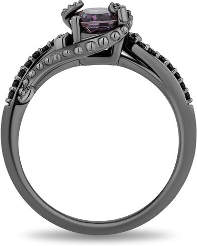 Jewelili Enchanted Disney Fine Jewelry Black Rhodium over Sterling Silver with 1/6 CTTW Diamonds and Mystic Fire Topaz Ursula Ring in Kuwait