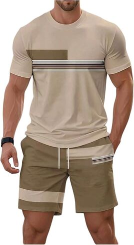 SOLY HUX Men's Summer Casual 2 Piece Outfits Color Block T Shirt and Shorts Set Sports Short Sleeve Tracksuits in Kuwait