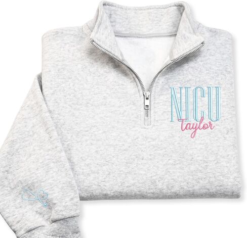 Personalized Nurse Embroidered Quarter Zip Sweatshirt - Custom Name & Specialties (ER, RN, LPN, L&D) - Nurse Gift in Saudi Arabia