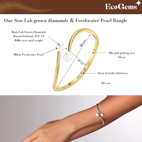 EcoGems 14K White/Yellow Gold Plated Silver Bracelets & Bangles – Freshwater Pearl, Lab Grown Diamond, Moissanite & Gemstone Styles – Round Brilliant – 0.06–0.40 TCW – Women’s Gift Jewelry (Small/Large Options) in Saudi Arabia