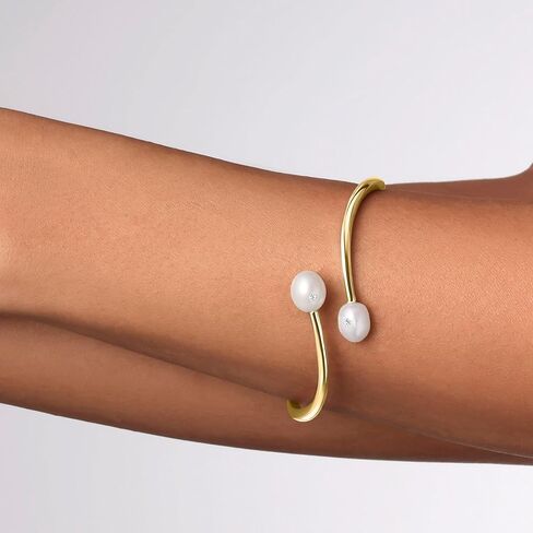 EcoGems 14K White/Yellow Gold Plated Silver Bracelets & Bangles – Freshwater Pearl, Lab Grown Diamond, Moissanite & Gemstone Styles – Round Brilliant – 0.06–0.40 TCW – Women’s Gift Jewelry (Small/Large Options) in Saudi Arabia