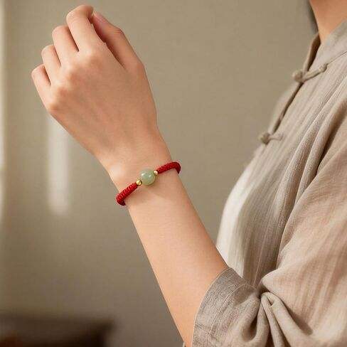 Red String Bracelet for Women, Hetian Jade Red Cord Bracelet Adjustable Braided Knot Amulet for Protection and Good Luck Spiritual Jewelry Gift for Her in Kuwait