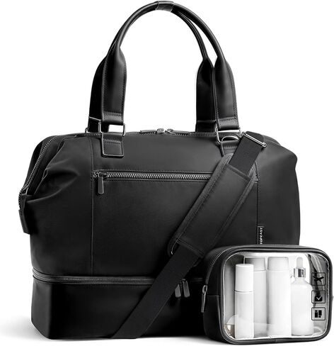 Travel Duffle Bag for Women,40L Weekender Bags Airline Approved Carry On with Shoe Compartment & Waterproof Wet Pocket, Durable Nylon Weekender Overnight Bag for Travel, Gym, Business Trip, Black in Saudi Arabia