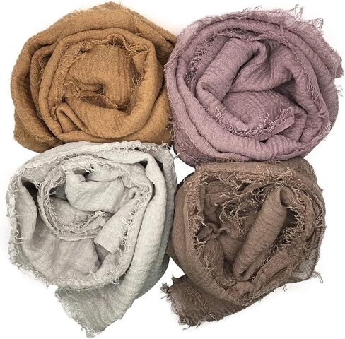 MANSHU 4PCS Women's Soft Cotton Hemp Shawl & Wrap, Long Scarf & Head Scarf in Saudi Arabia