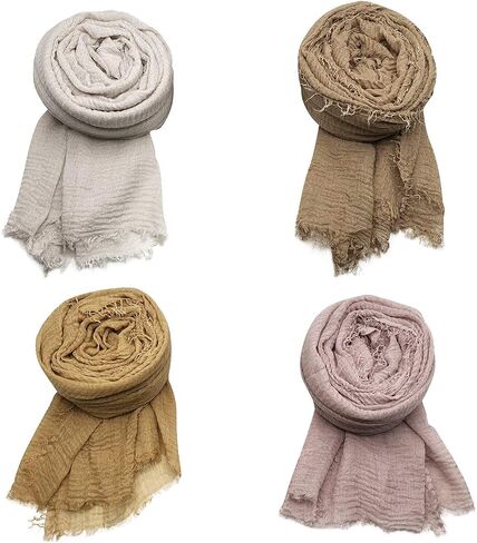 MANSHU 4PCS Women's Soft Cotton Hemp Shawl & Wrap, Long Scarf & Head Scarf in Saudi Arabia