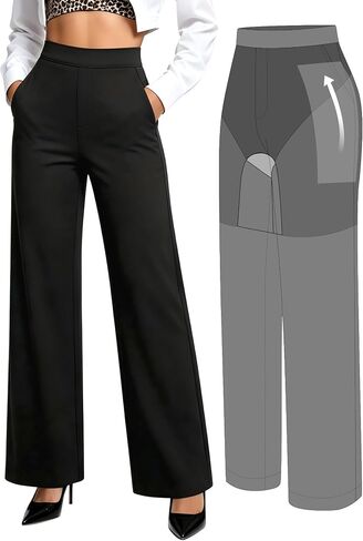 BRXL Women's 2 in 1 Dress Pants with Zip Pockets Tummy Control Shapewear Wide Leg Winkle Free Business Work Casual in Kuwait