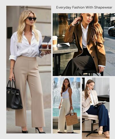 BRXL Women's 2 in 1 Dress Pants with Zip Pockets Tummy Control Shapewear Wide Leg Winkle Free Business Work Casual in Kuwait