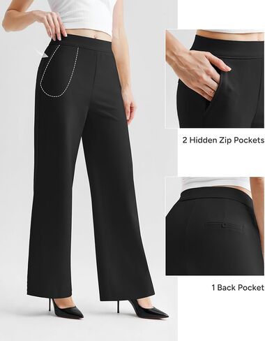 BRXL Women's 2 in 1 Dress Pants with Zip Pockets Tummy Control Shapewear Wide Leg Winkle Free Business Work Casual in Kuwait