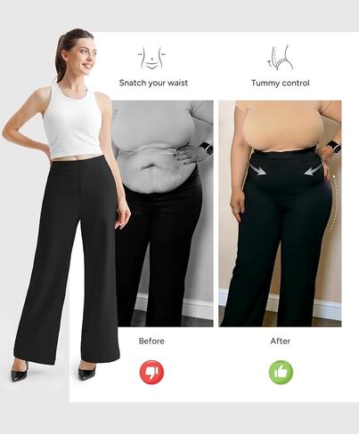 BRXL Women's 2 in 1 Dress Pants with Zip Pockets Tummy Control Shapewear Wide Leg Winkle Free Business Work Casual in Kuwait