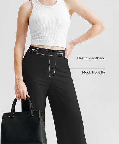 BRXL Women's 2 in 1 Dress Pants with Zip Pockets Tummy Control Shapewear Wide Leg Winkle Free Business Work Casual in Kuwait