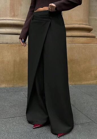 Kwunbwa Women's Wide Leg Asymmetrical Dress Pants High Waisted Slacks Casual Work Business Trousers in Saudi Arabia