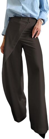 Kwunbwa Women's Wide Leg Asymmetrical Dress Pants High Waisted Slacks Casual Work Business Trousers in Saudi Arabia