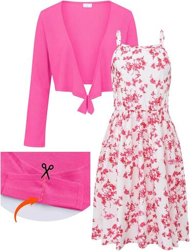 PureChapter Girls Floral Dress Cute Summer Outfits Sleeveless Dresses Cardigan 2 Piece Set for Tween Girls 8-14Y in Kuwait