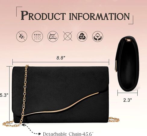 Suede Formal Evening Bag Clutch Purses for Women with Detachable Chain Evening Clutch for Wedding Cocktail Party in Kuwait