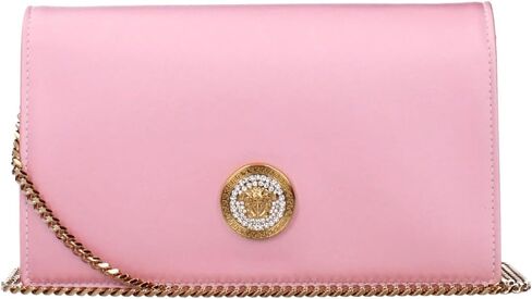 Versace Medusa Women’s Pink Satin & Leather Clutch Bag – Small Evening Purse with Medusa Hardware, Flap Closure & Fabric Lining – Luxury Designer Handbag in Kuwait