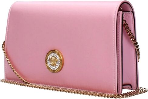 Versace Medusa Women’s Pink Satin & Leather Clutch Bag – Small Evening Purse with Medusa Hardware, Flap Closure & Fabric Lining – Luxury Designer Handbag in Kuwait