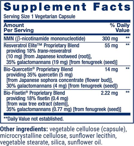 Life Extension NMN with Resveratrol Elite. Nicotinamide Mononucleotide, Trans-Resveratrol, Quercetin & Fisetin. NAD Precursor for Cellular Energy & Healthy Aging. Gluten Free, Non-GMO, 30 Veg Caps in Kuwait