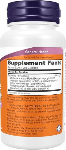 Now Foods Berberine Phytosome، يدعم استقلاب الجلوكوز*، دعم القلب والأوعية الدموية*، 60 كبسولة نباتية in Kuwait