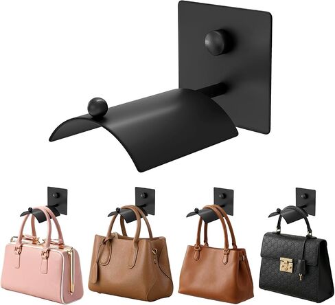 Wall Mounted Purse Organizer for Closet – Arc Handbag Holder Protects Handles & Saves Space, Adhesive or Screw Mount, Purse Hanger for Bedroom, Entryway, Office & Closet Storage / Organization, Black in Saudi Arabia