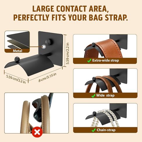 Wall Mounted Purse Organizer for Closet – Arc Handbag Holder Protects Handles & Saves Space, Adhesive or Screw Mount, Purse Hanger for Bedroom, Entryway, Office & Closet Storage / Organization, Black in Saudi Arabia