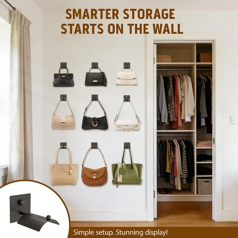 Wall Mounted Purse Organizer for Closet – Arc Handbag Holder Protects Handles & Saves Space, Adhesive or Screw Mount, Purse Hanger for Bedroom, Entryway, Office & Closet Storage / Organization, Black in Saudi Arabia