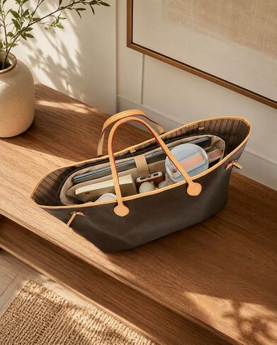 TOVICE XL Purse Organizer Insert for Tote Bag with 40oz Cup Holder & 16" Laptop Sleeve - Satin Bag Organizer with 10 Pockets, Light Weight,Compatible with Neverfull GM, XL Tote Bag Organizer Insert in Kuwait