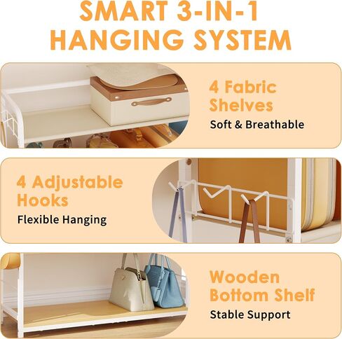 Extra Long 5-Tier Purse Organizer for Closet, Tall Purse Rack Stand with Adjustable Shelves & 12 Hooks, Large Capacity Purse Storage Display Shelf for Tote Bags, Crossbody Bags, Handbag, Dressing Room in Kuwait