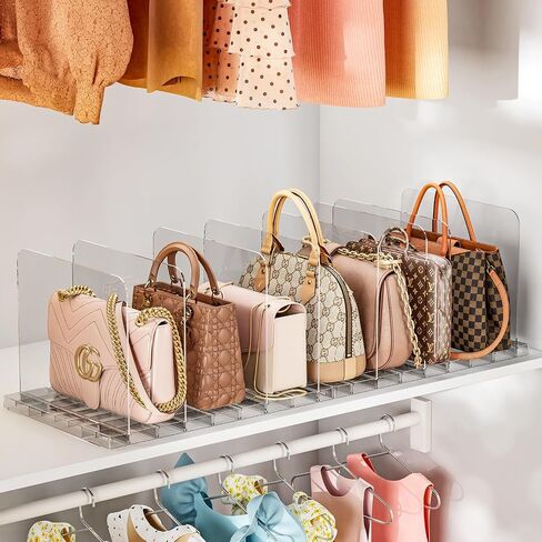 HOYOJA Handbag Organizer 4 Pack Adjustable Acrylic Stackable Purse Organizer for Closet Shelf Divider for Closet Organization, Clear Purse Holder Rack, Keep Clutch, Wallet, Pocketbook Upright in Saudi Arabia