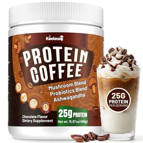Protein Coffee Powder, Cold Brew Mocha Iced Coffee with 25g Protein, Collagen & Plant Protein, Mushroom, Keto Friendly with MCT Oil, Probiotics for Energy, Focus & Digestion- 0 Sugar, 15 Servings in Kuwait