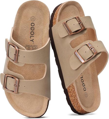 ODOLY Boys Girls Cork Footbed Slide Sandals, Non-Slip Summer Sandals with Adjustable Buckle for Toddler/Little/Big Kid in Kuwait