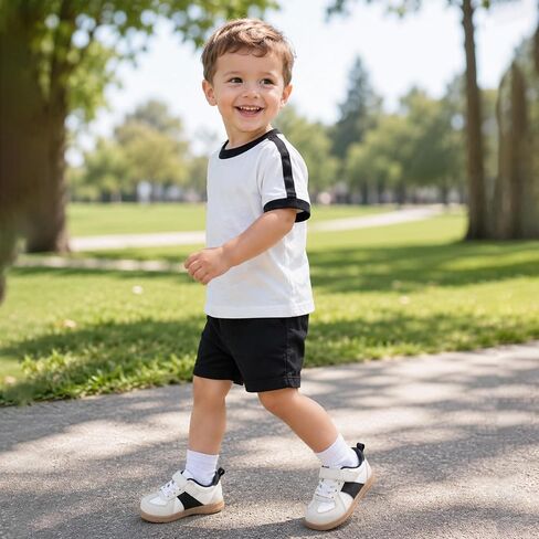 SKYWHEEL Toddler Boy Shoes Casual Sneakers with Water and Stain Resistant PU Upper Hook and Loop Easy On and Off Wide Toe Box Lightweight Non-Slip Sole for Daily Wear Running Walking School Travel in Kuwait