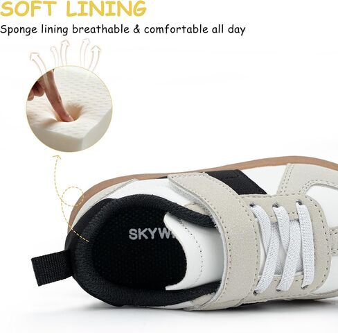 SKYWHEEL Toddler Boy Shoes Casual Sneakers with Water and Stain Resistant PU Upper Hook and Loop Easy On and Off Wide Toe Box Lightweight Non-Slip Sole for Daily Wear Running Walking School Travel in Kuwait