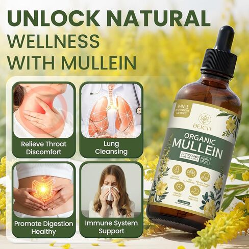 Organic Mullein Drops 2 Pack for Lungs Cleanse & Detox - Mullein Leaf Extract Liquid Tincture 9-IN-1 Select Herbal Mixture - Break up Mucus, Respiratory, Immunity, Digestion Health 6 fl oz (180 ml) in Kuwait