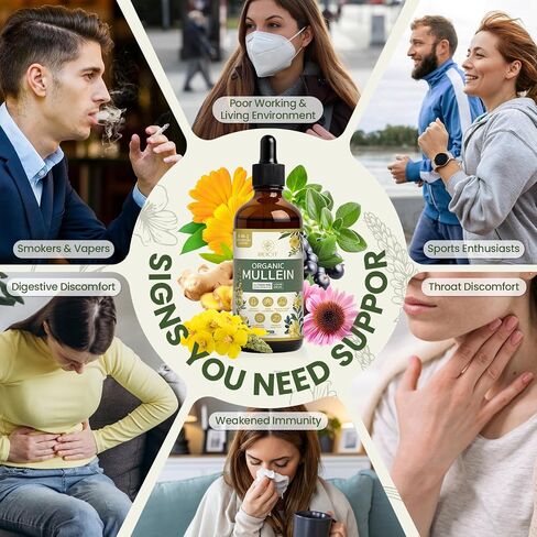 Organic Mullein Drops 2 Pack for Lungs Cleanse & Detox - Mullein Leaf Extract Liquid Tincture 9-IN-1 Select Herbal Mixture - Break up Mucus, Respiratory, Immunity, Digestion Health 6 fl oz (180 ml) in Kuwait