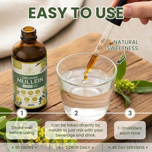 Organic Mullein Drops 2 Pack for Lungs Cleanse & Detox - Mullein Leaf Extract Liquid Tincture 9-IN-1 Select Herbal Mixture - Break up Mucus, Respiratory, Immunity, Digestion Health 6 fl oz (180 ml) in Kuwait