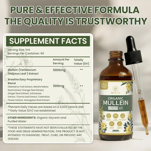 Organic Mullein Drops 2 Pack for Lungs Cleanse & Detox - Mullein Leaf Extract Liquid Tincture 9-IN-1 Select Herbal Mixture - Break up Mucus, Respiratory, Immunity, Digestion Health 6 fl oz (180 ml) in Kuwait
