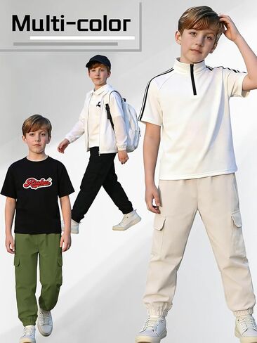 3-Pack Boys Quick Dry Cargo Pants, Lightweight Athletic Joggers Outdoor Hiking Sweatpants for Kids Size 8-12Y in Saudi Arabia