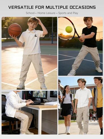 3-Pack Boys Quick Dry Cargo Pants, Lightweight Athletic Joggers Outdoor Hiking Sweatpants for Kids Size 8-12Y in Saudi Arabia